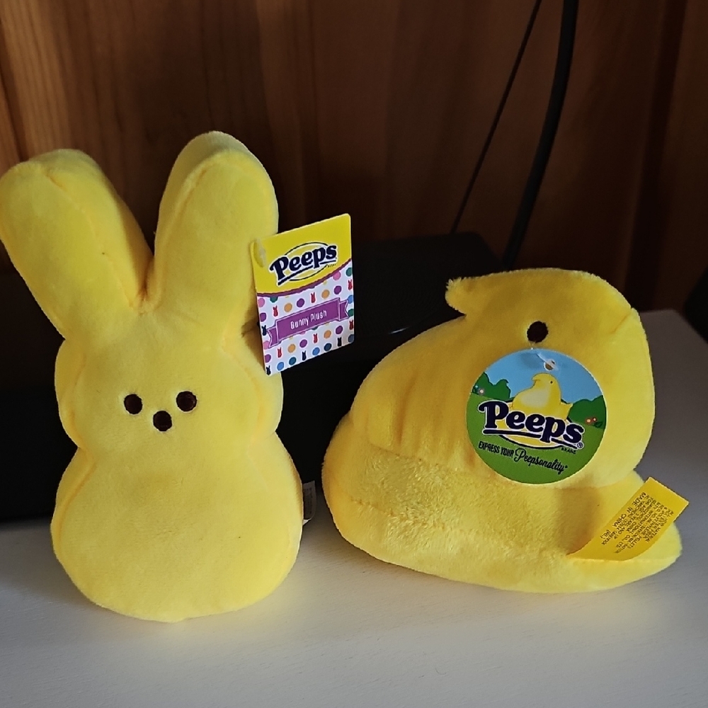 2 Peeps Chick & Bunny Yellow Plush Set - Picture 1 of 10